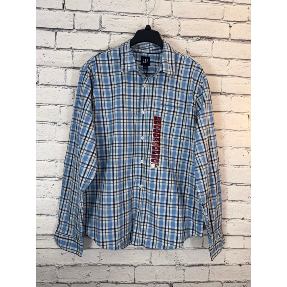 Men's GAP size XL Blue White Plaid Casual Button Down Shirt Work Shirt NWT